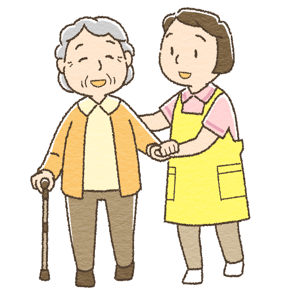 女性高齢者を女性介護士が介助するイラスト
