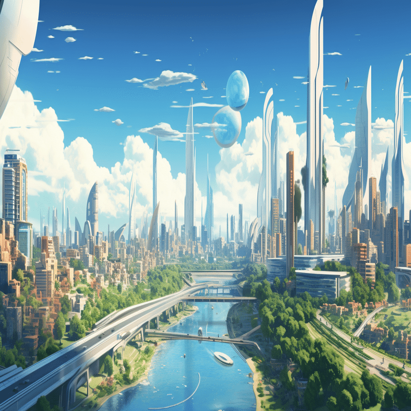 未来都市のパノラマ画像：Midjourney プロンプト｜AI情報誌 KENTO