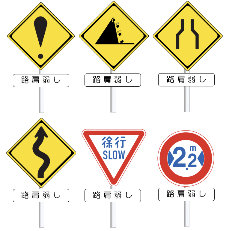 昭和時代 アルミ 道路標識「 路肩注意 イラスト 」昭和レトロ 雑貨