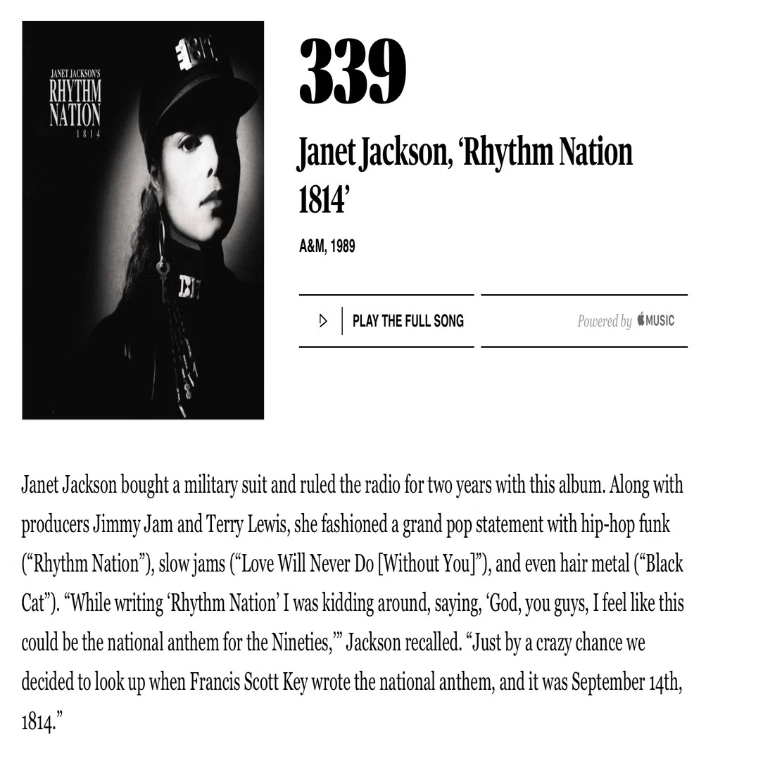 339位：ジャネット・ジャクソン『Rhythm Nation 1814』（1989年 
