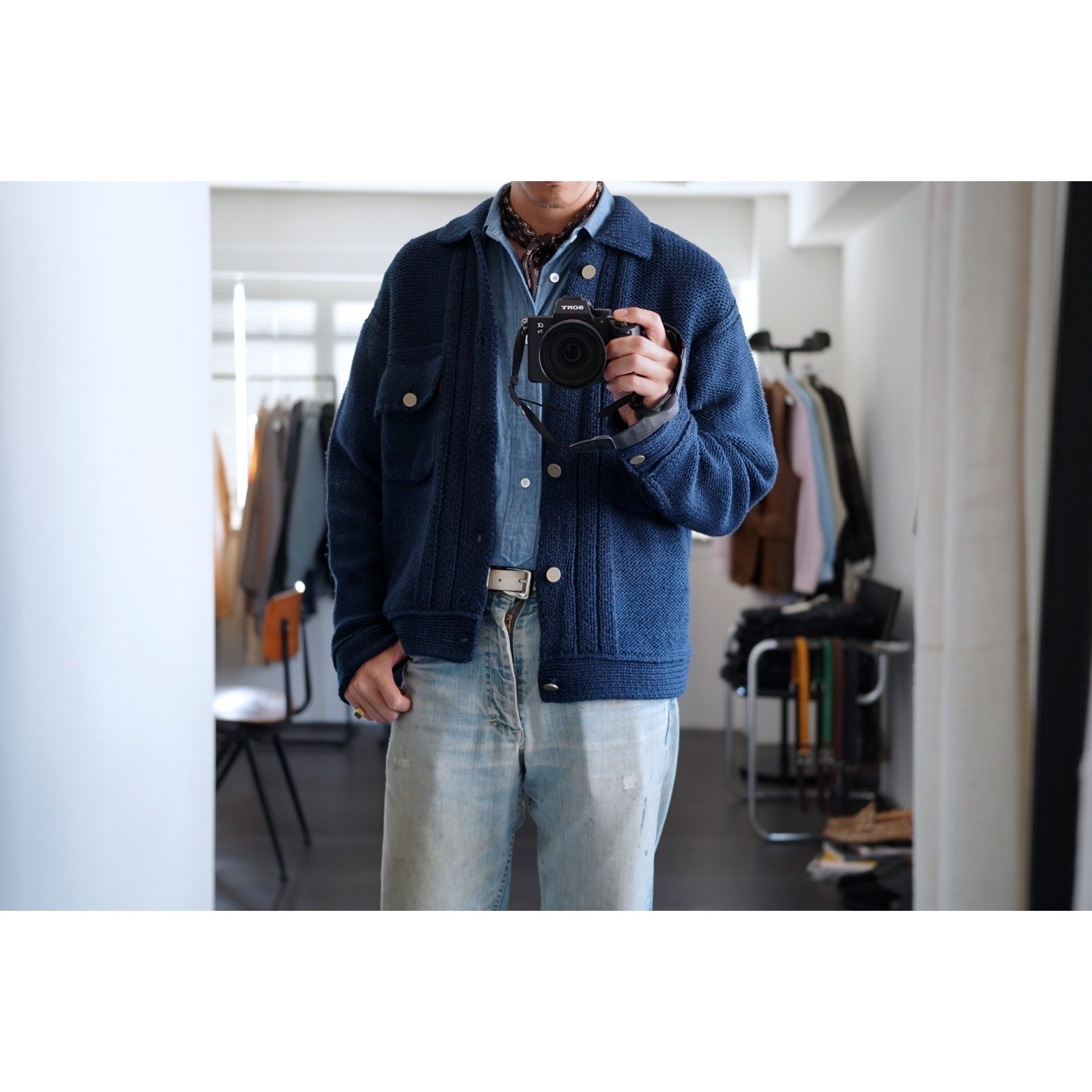 MEIAS WHITE DENIM KNIT JAKET 24SS