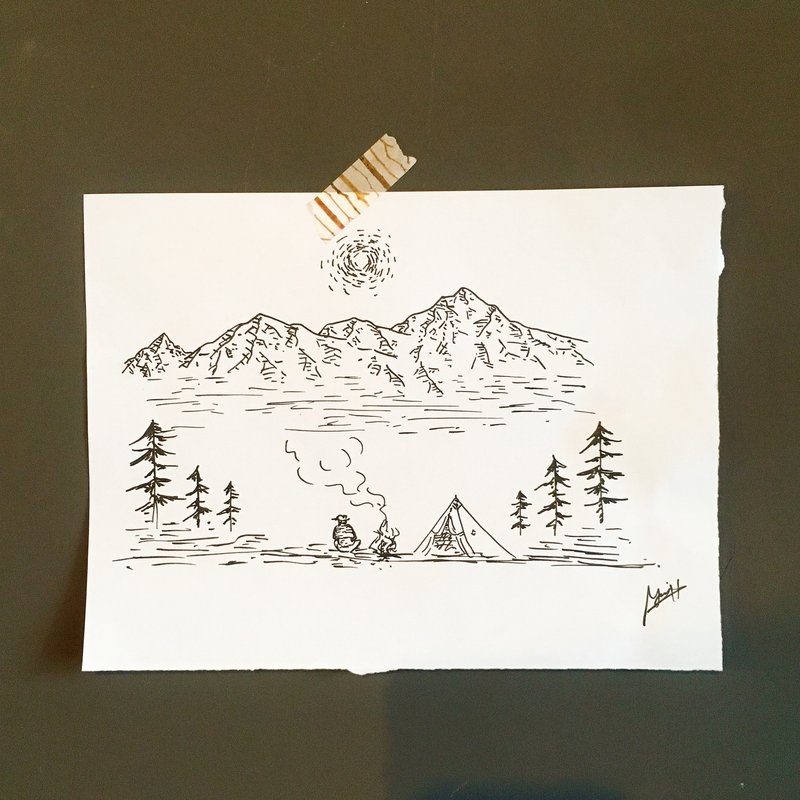 思いついた風景を書いてみた、山のイラスト