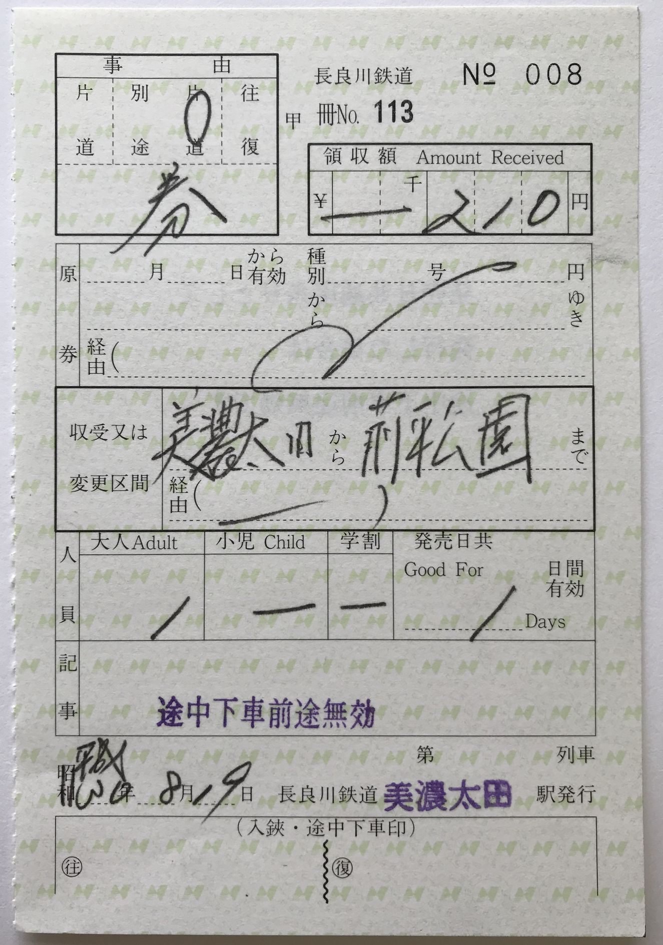 出改札補充券【特別補充券・一般用（駅用）】の様式を分類して