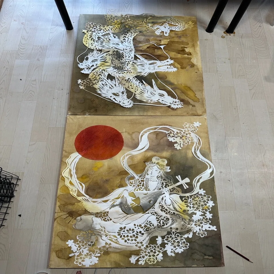 新作「五頭龍と弁天様」制作記録と、きりえ美術展のお知らせ | 華色切絵 【公式サイト】