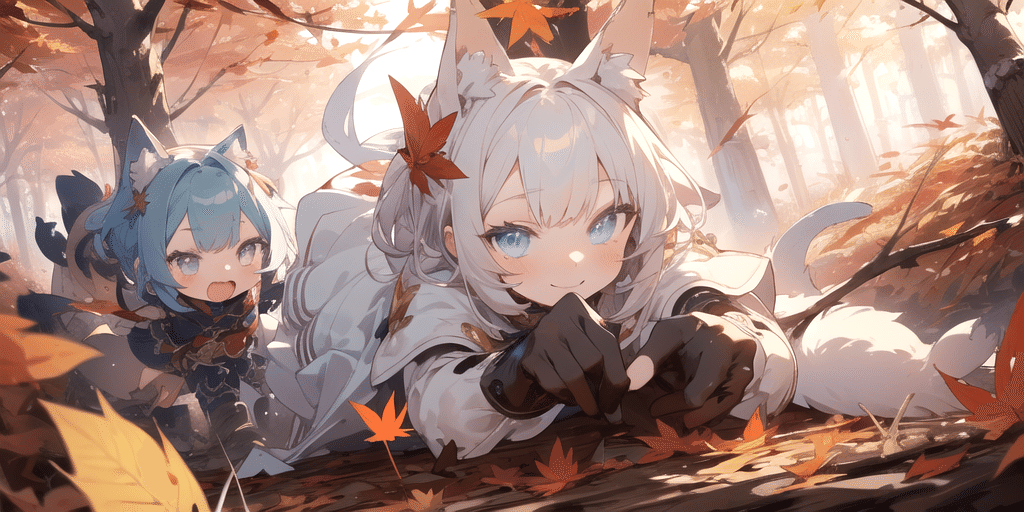 秋の景色。ちびキャラ猫耳少女たち ギャラリー素材として投稿