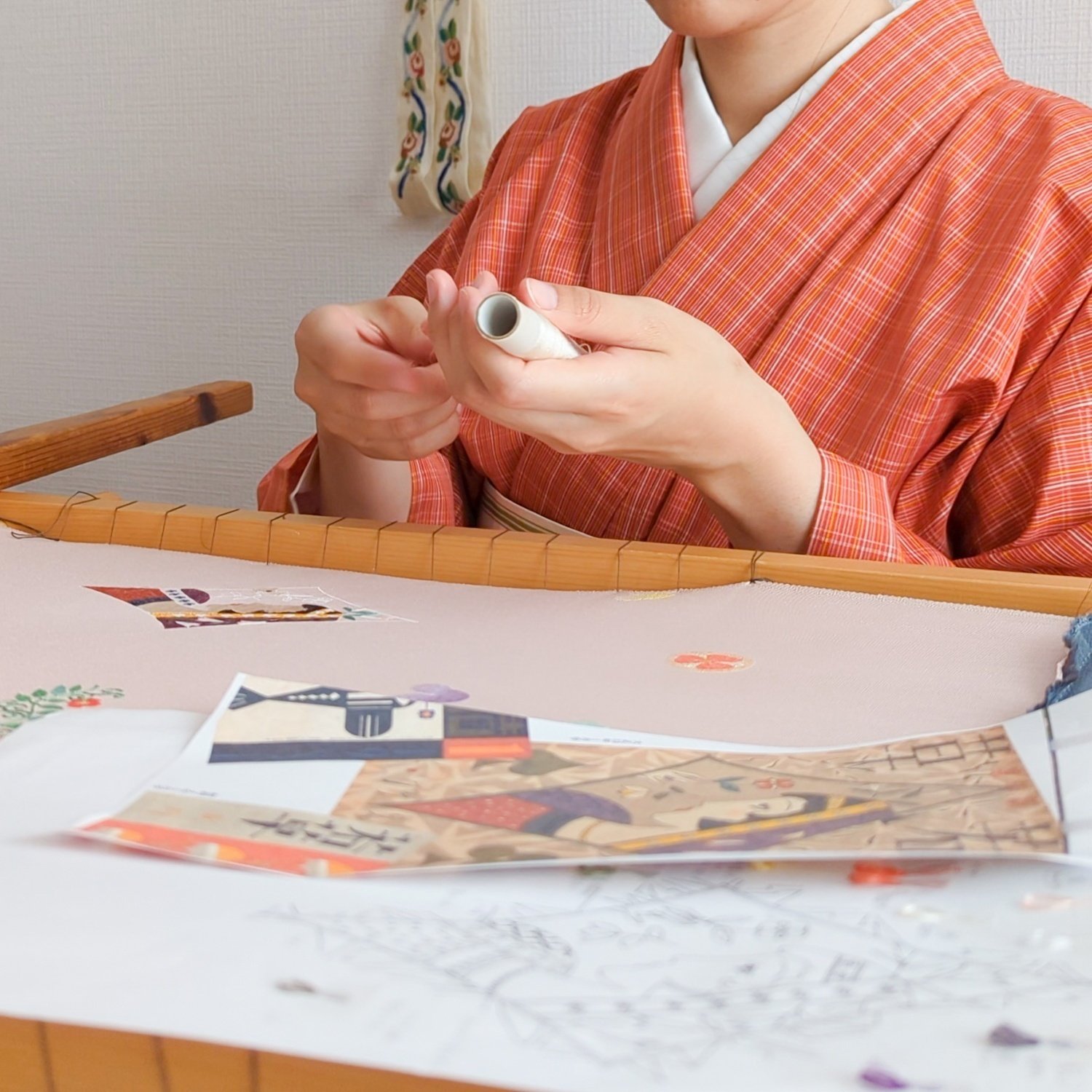 刺繍図案配布】竹久夢二の美人画を刺繍しました。｜静彩／shizsua