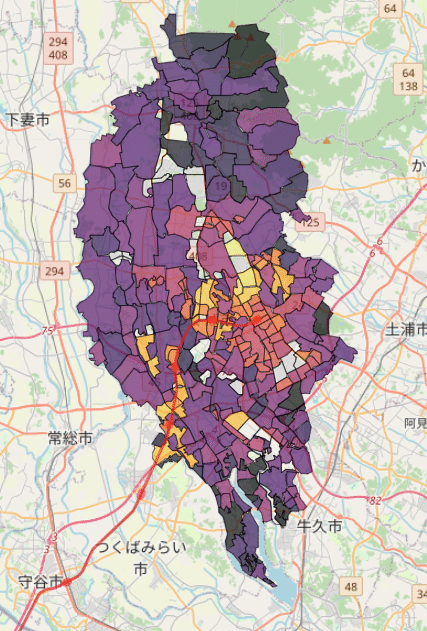 つくば市の各地区の駅からの距離と平均年齢の関係を調べてみる｜DS Tsukuba