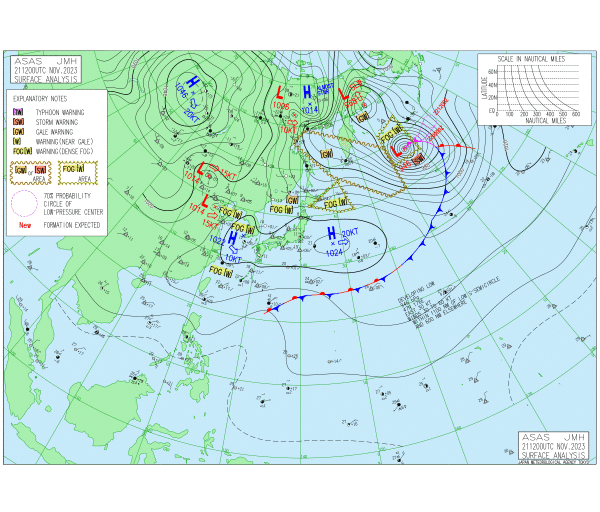 21時の実況天気図