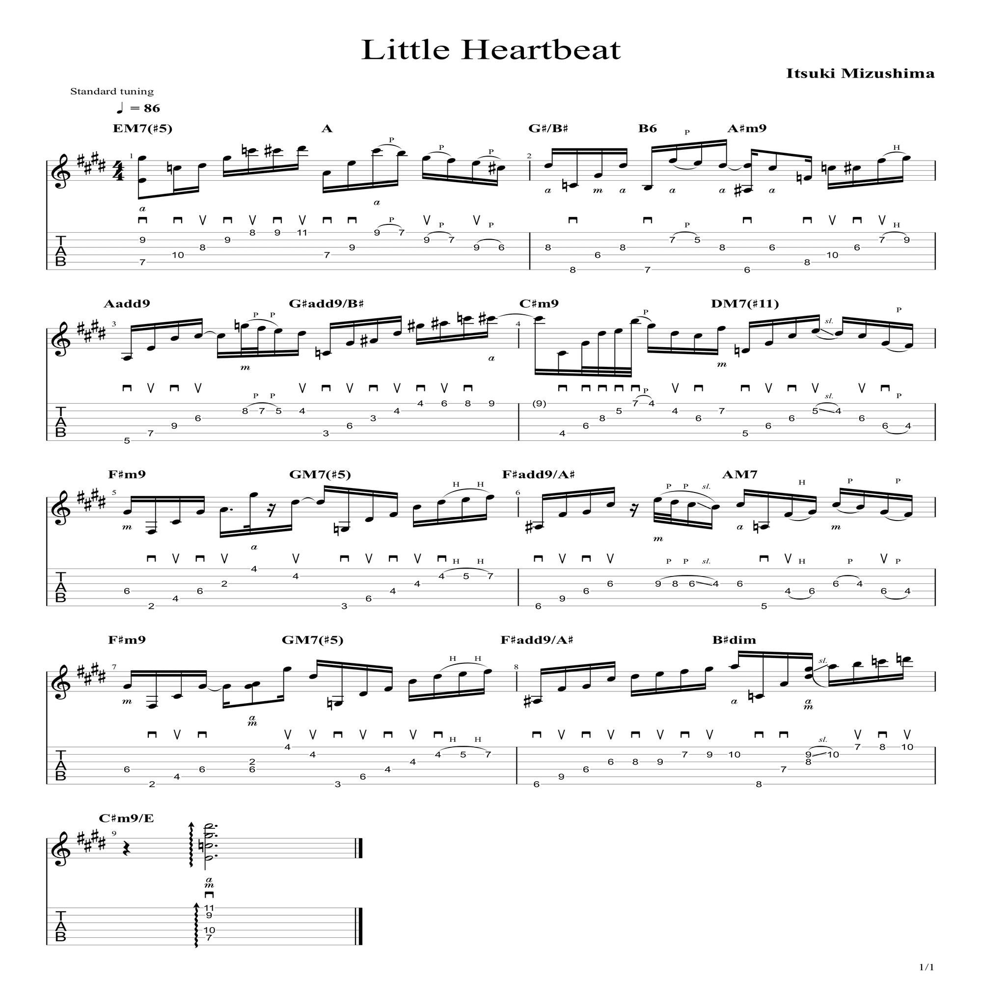 ハイブリッドピッキングによるエレキギターの独奏(TAB譜)｜水嶋稜威紀