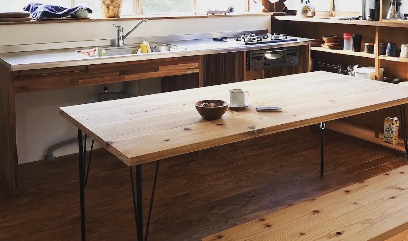 【手作り1点物】無垢材カフェ風ダイニングテーブル　デスク 古民家モノづくり #19】1万円以下！特別な工具無しでダイニング