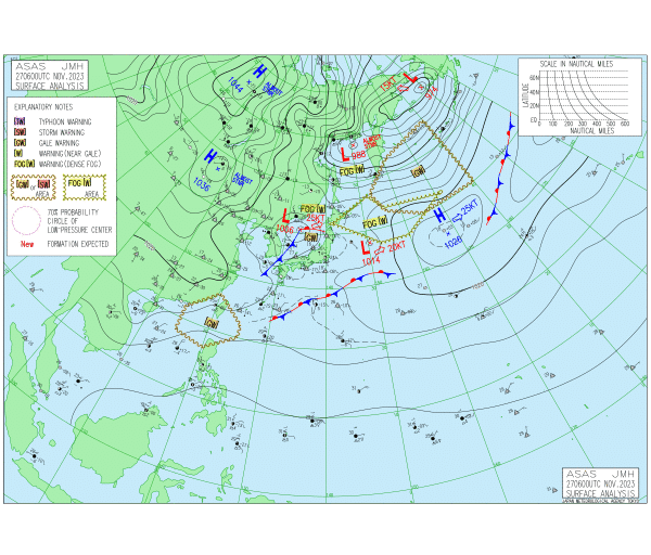 15時の実況天気図