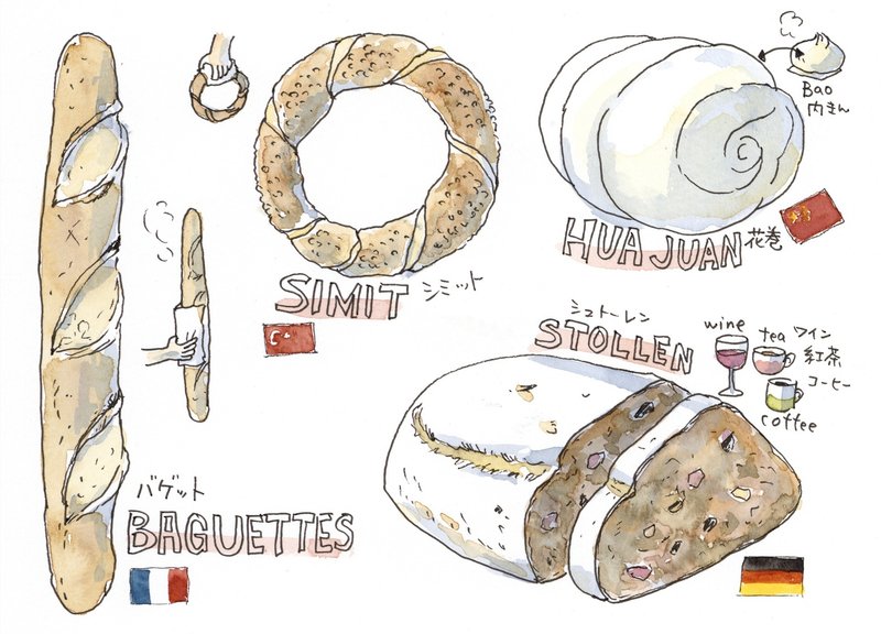 世界のパンのイラスト