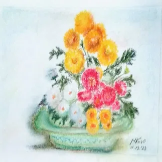 絵画　花 学芸美術 画家の心 第35回「村上華岳 水盤菊花図 1927年作