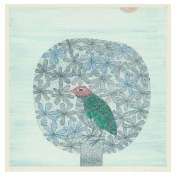 南桂子 銅版画 エッチング 「木の上の鳥」 1980年 査定 買取 致します