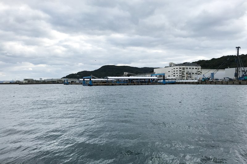 埠頭から見た松浦魚市場の写真