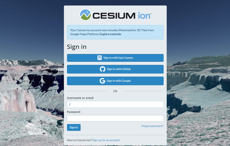 Sign in to Cesium ion with Your Google, GitHub, or Epic Games Account –  Cesium