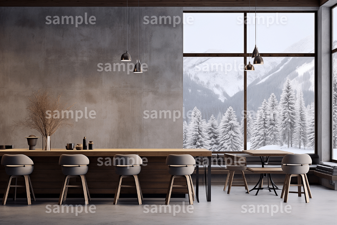 雪景色が美しい「カフェ・インテリア」のフリー素材3枚｜冬・ブログのアイキャッチ・イメージ画像に｜FREE
