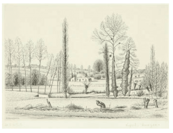 長谷川潔「コップに挿した野花（秋）」銅版画 ビュラン E.A.