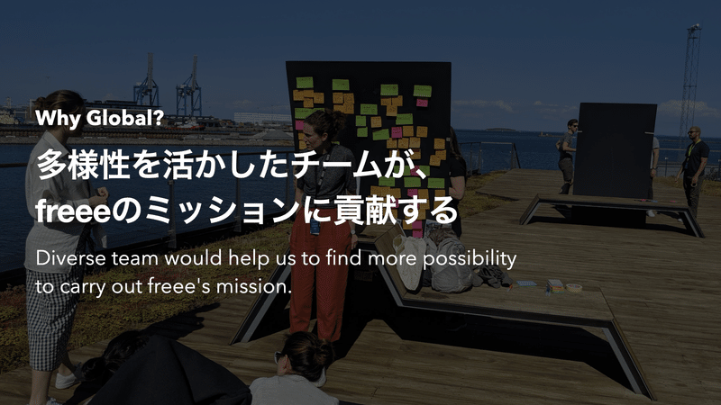 多様性を活かしたチームが、freeeのミッションに貢献すると書かれたスライド