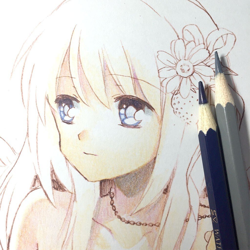 アニメスタイル 色鉛筆画 人物画 【公式通販】