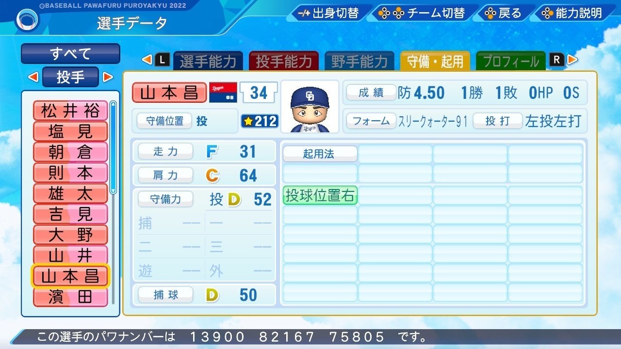 パワプロ2023 山本 昌(2014年) [再現選手]｜ddn