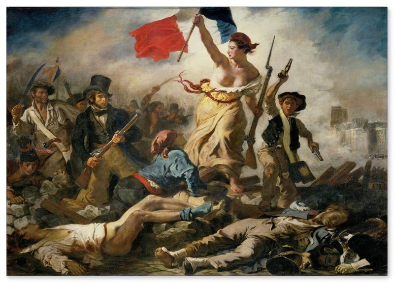 今日のアート占い 「どんな環境であれ、あなたの正義を貫来ましょう。日和らないこと」  フランス国王シャルル10世を打倒した1830年の「7月革命」を記念して描かれたものです。 画面中央の自由の女神は、革命の戦闘で弟を亡くし、その仇を討とうと奮闘したアンヌ・シャルロットの伝説をモデルにしたといわれています。 あらゆる階級の人が同じように自由を目指して戦っています。 ちょうどロマン主義の時代の始まりと同時に、啓蒙時代や宮廷文化の終わりを表現している作品としても時代を表すと言われています。