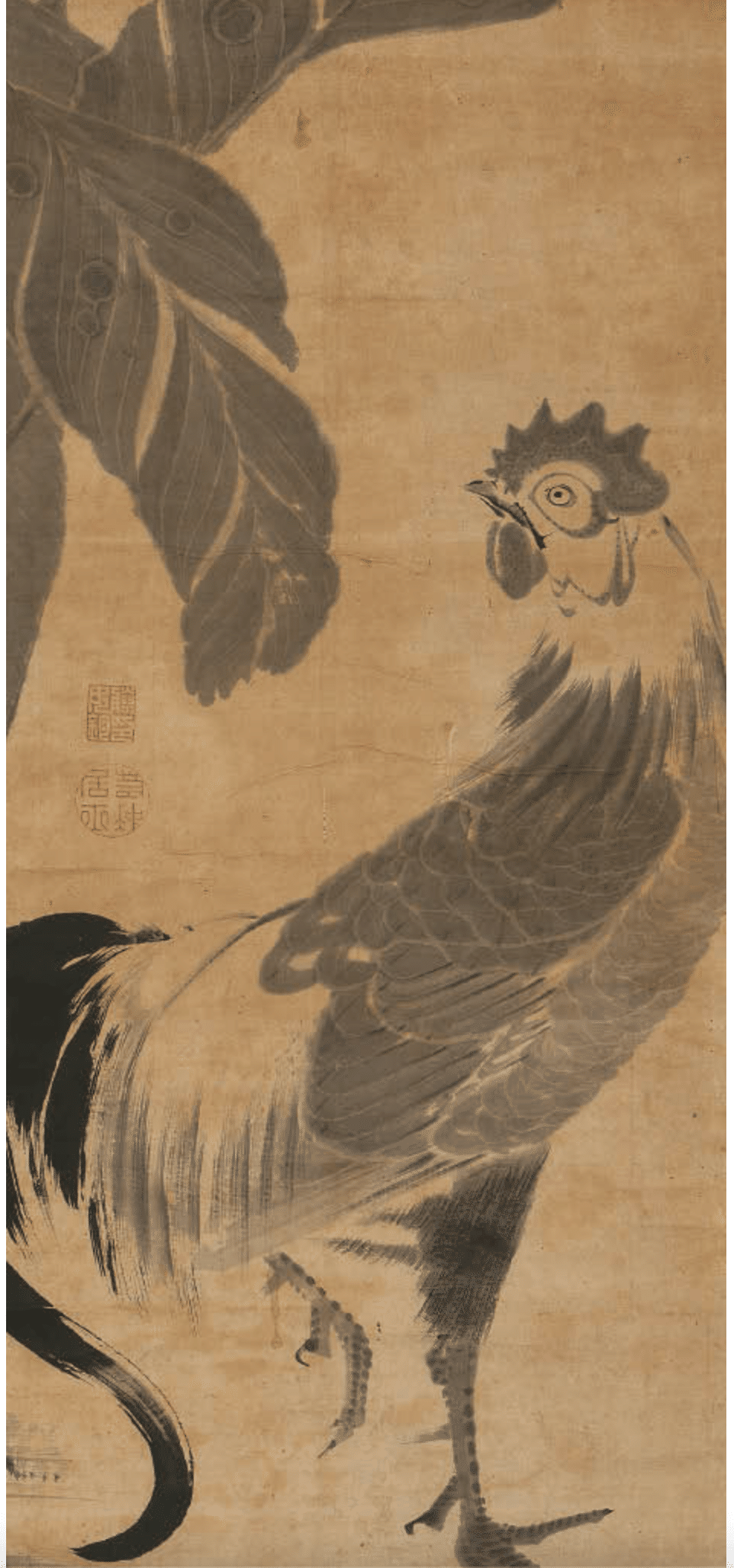 伊藤若冲】 日本画 掛け軸 / 墨彩 「鶏図」 査定 買取 致します