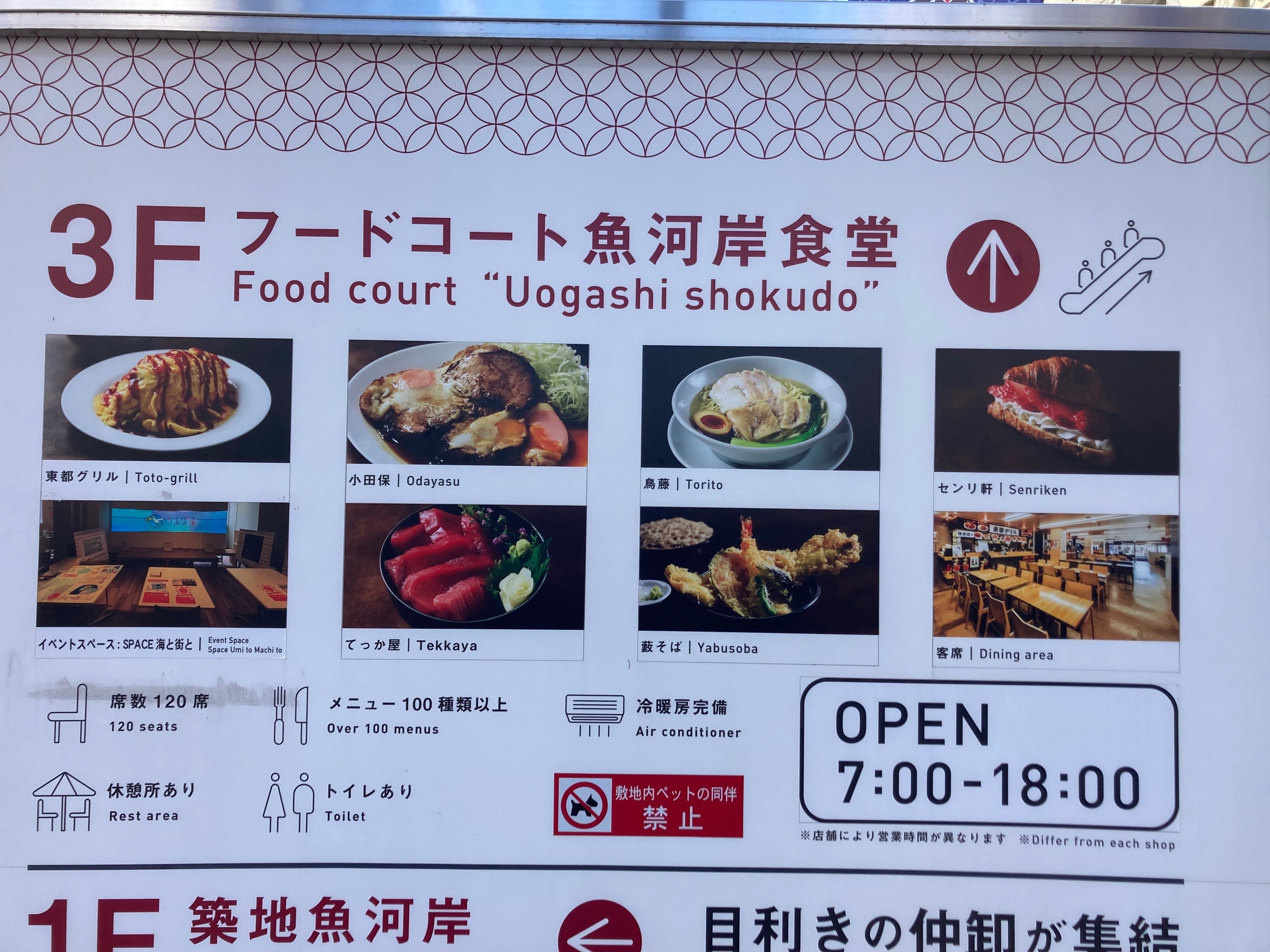 老いも若きも世界各国の男女の笑顔が集う築地のフードコート