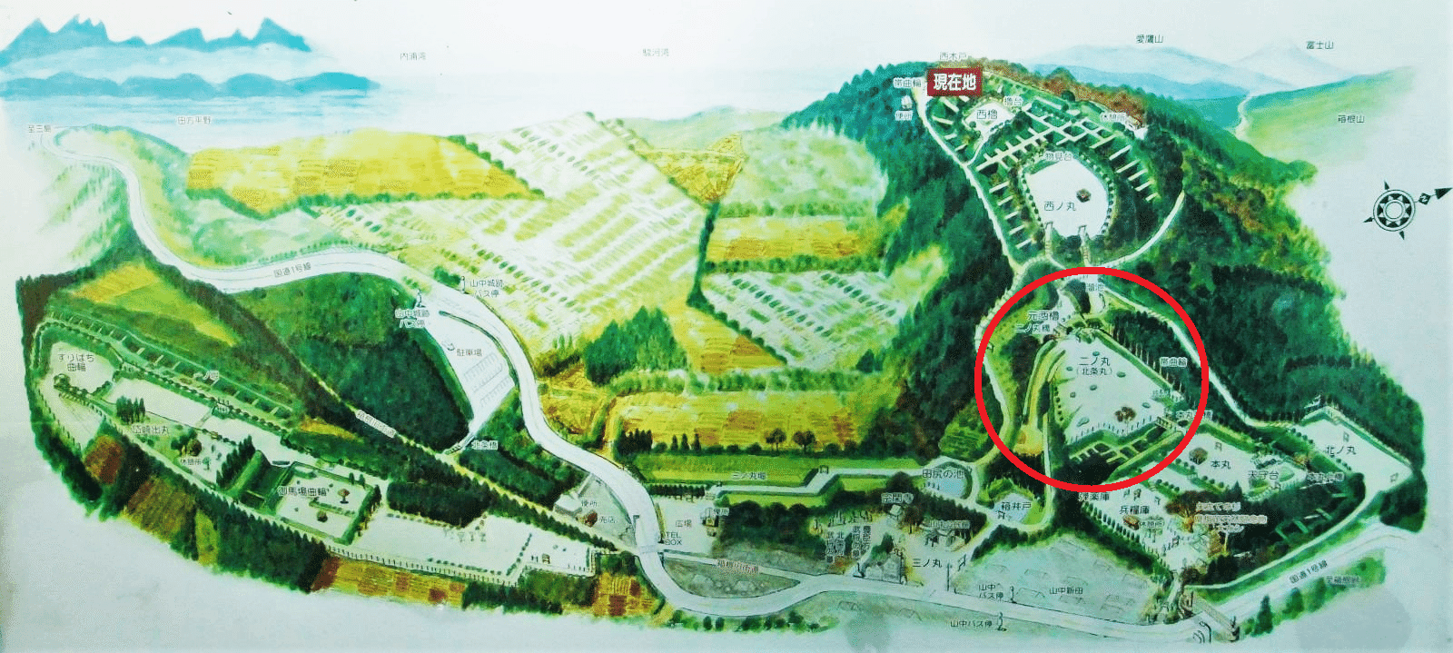 山中城鳥瞰図から二の丸エリア