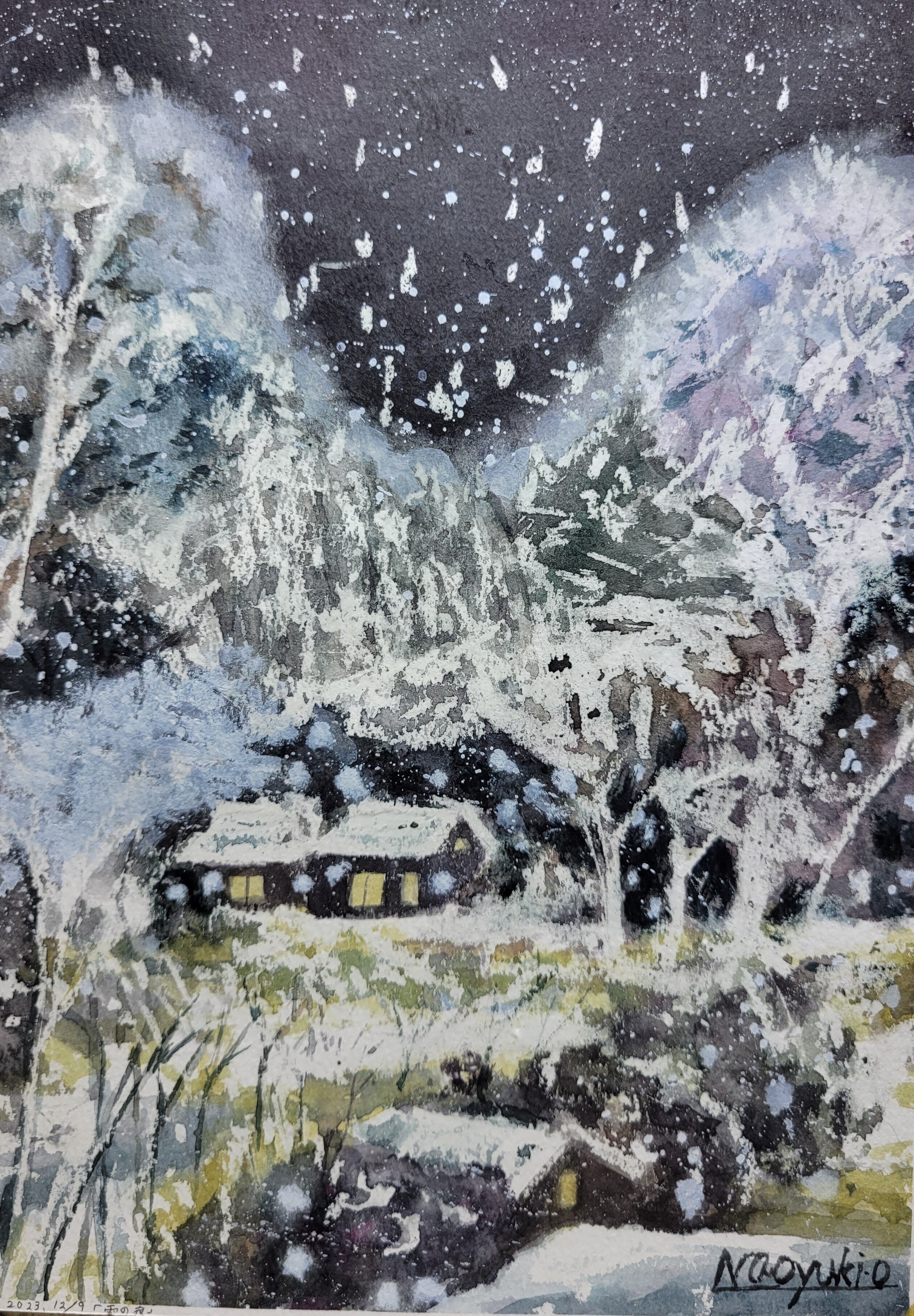 雪の夜」（透明水彩A4）｜おおもり なお【大森尚行】