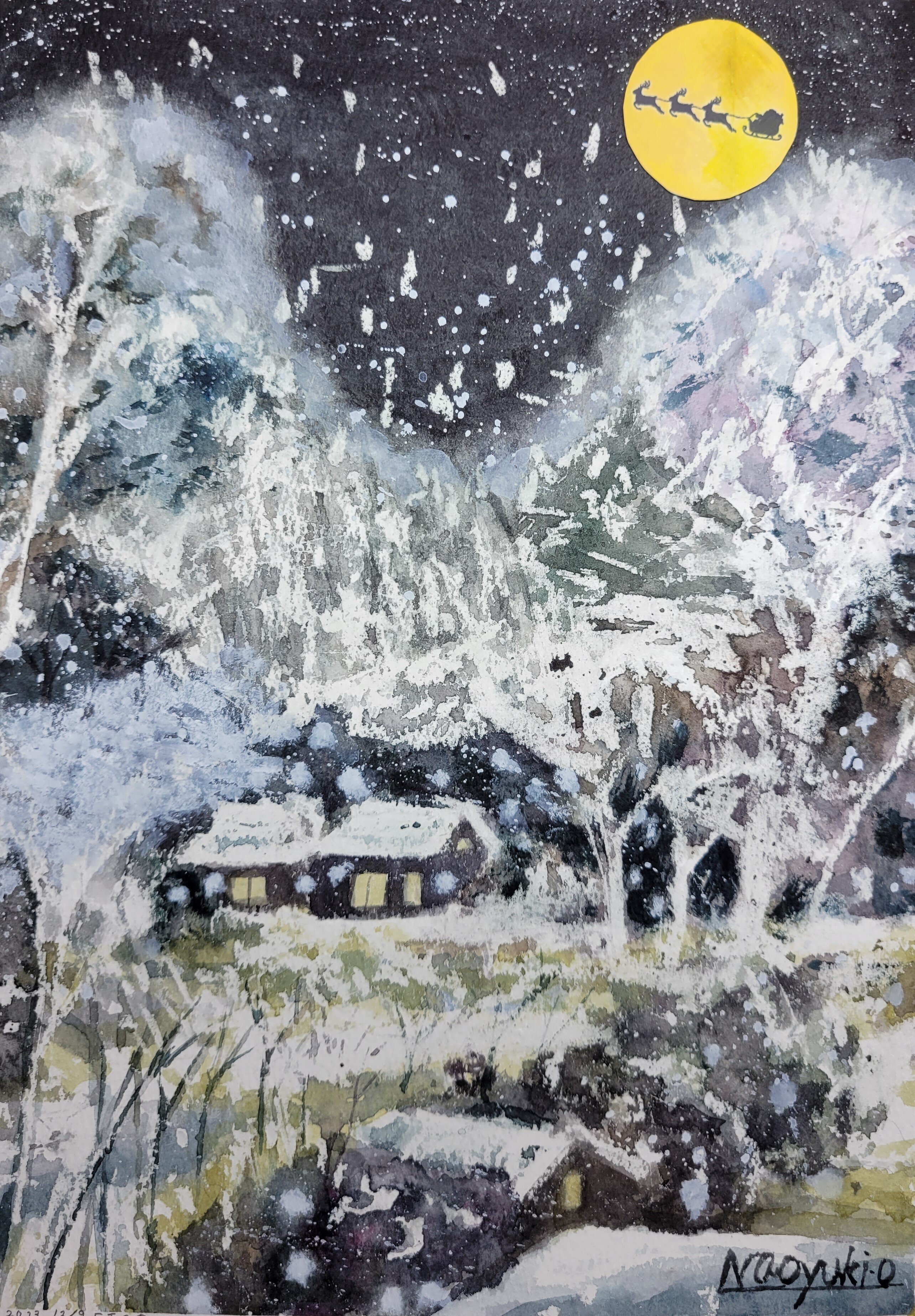 雪の夜」（透明水彩A4）｜おおもり なお【大森尚行】