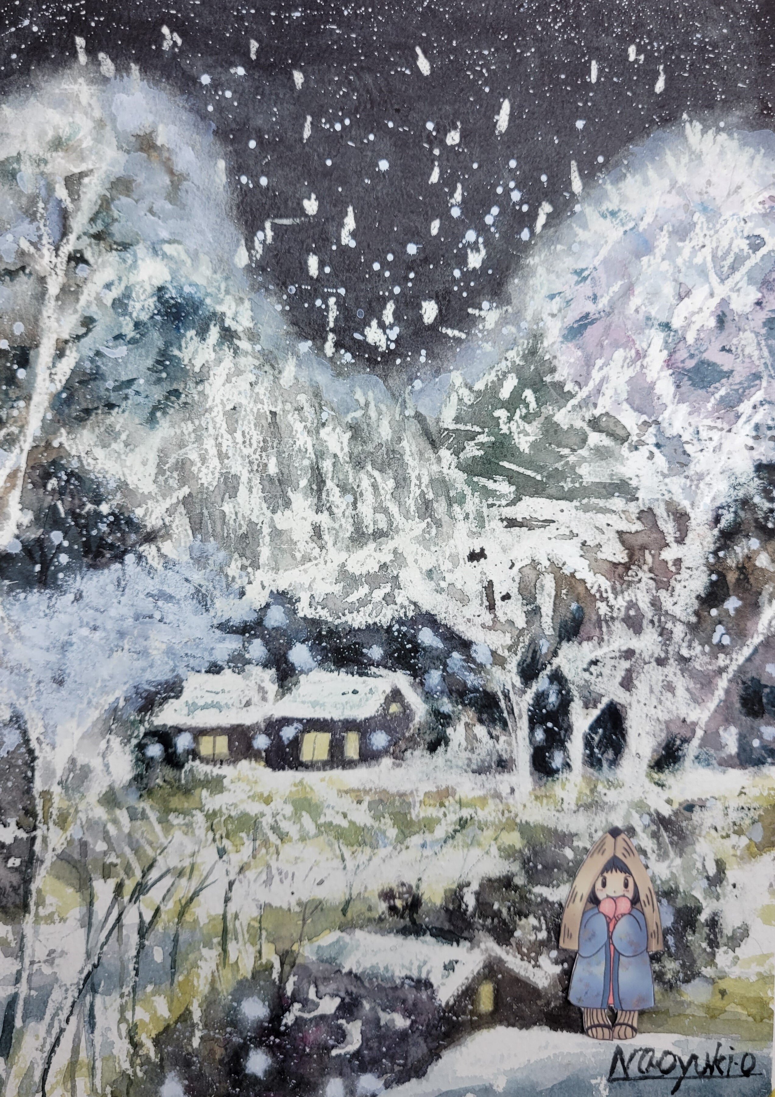 雪の夜」（透明水彩A4）｜おおもり なお【大森尚行】