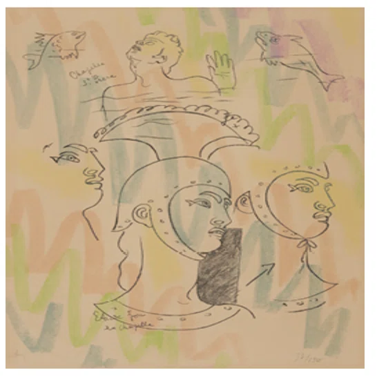 ジャン・コクトー】 版画 / リトグラフ 「三本の指で顔を隠す聖母