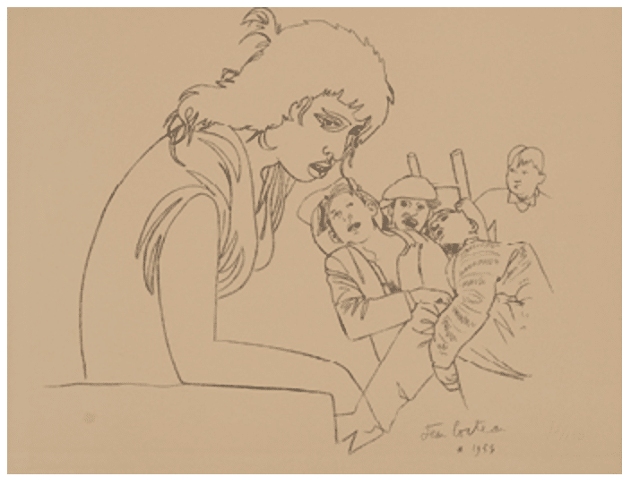 ジャン・コクトー】 版画 / リトグラフ 「三本の指で顔を隠す