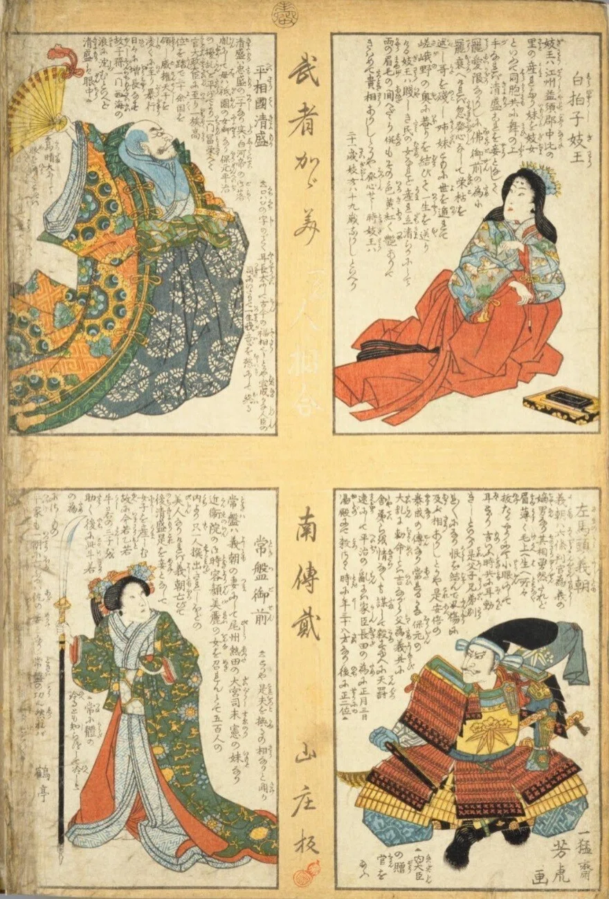 武者鑑 人相学】『武者鑑』白拍子妓王／平相國清盛／佐馬頭義朝／常盤御前