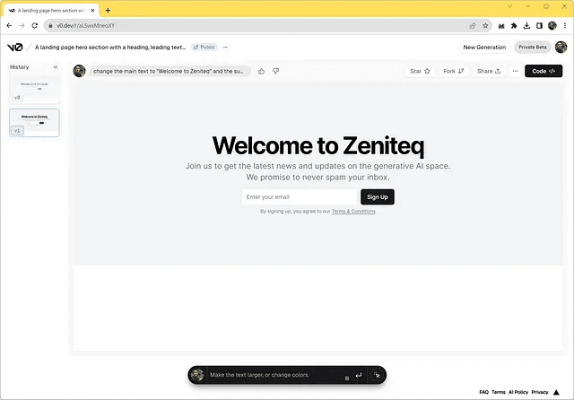 Vercel社のV0と呼ばれる、AIベースのウェブUIデザイナーツールを使って