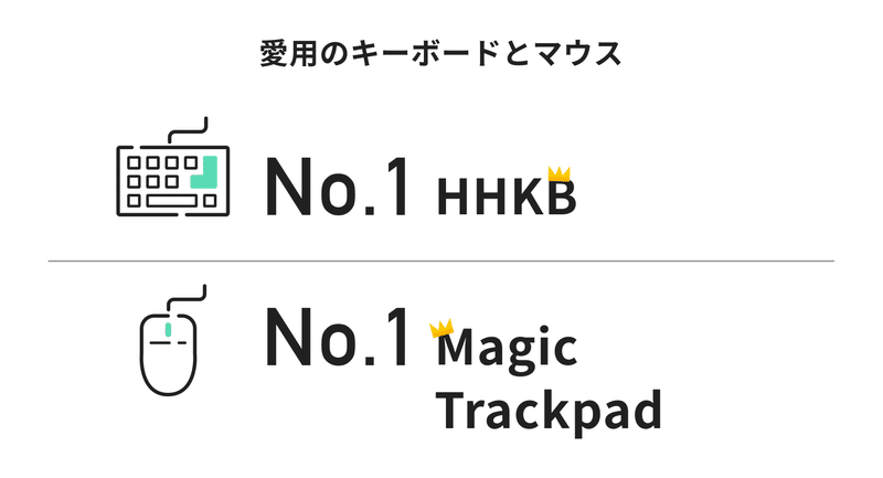 開発メンバーの中の人気No.1キーボードとマウスはHHKBとmagic trackpadです。