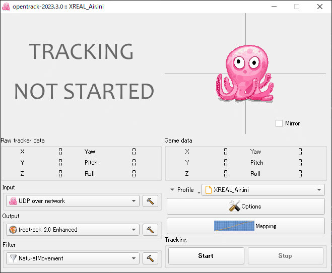 opentrackの画面