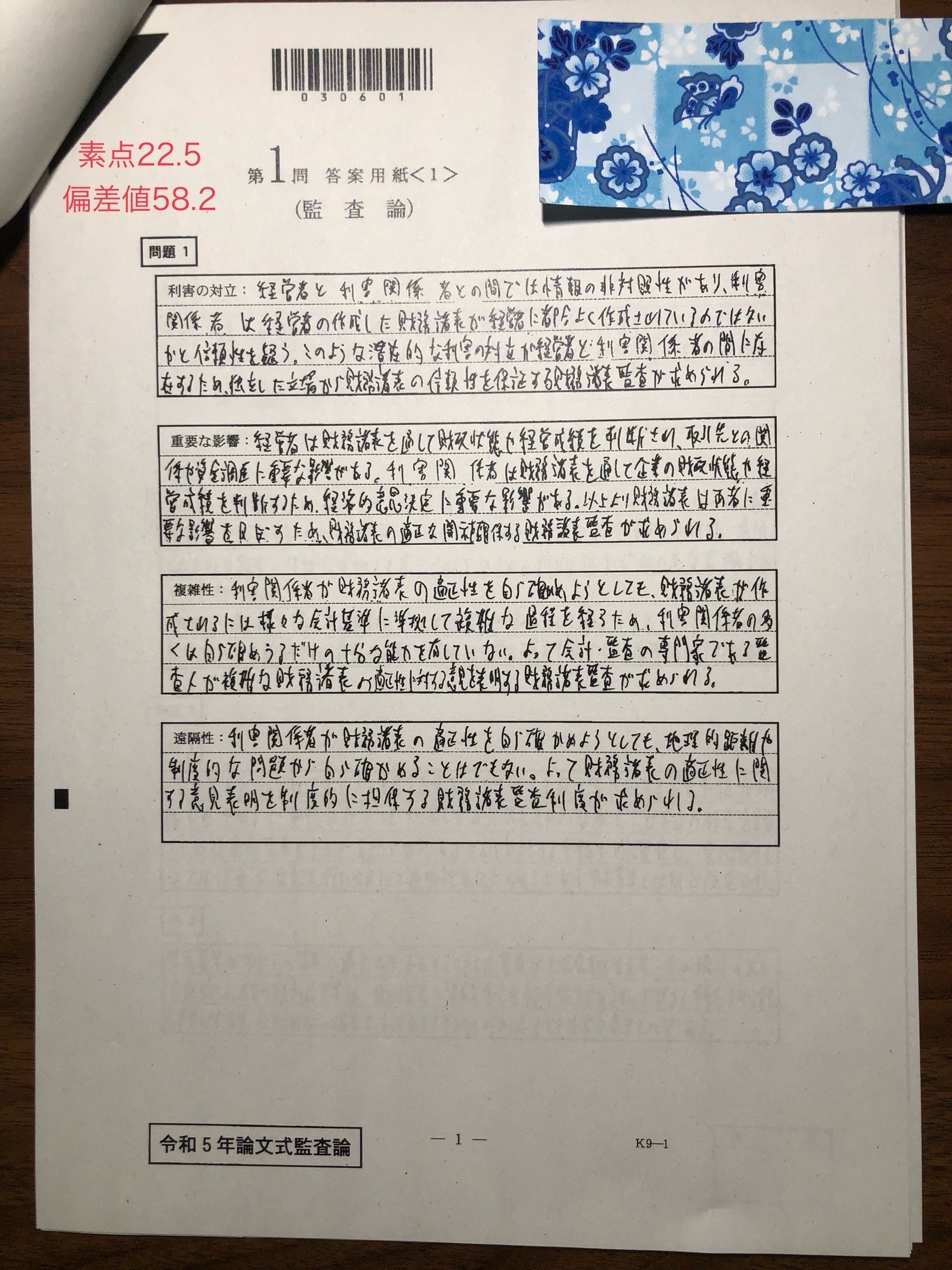 開示答案(令和5年公認会計士試験)｜fujihiro