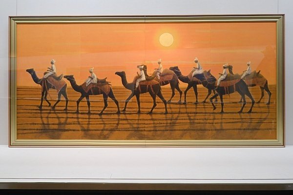 絵画「シルクロード～ 鳴砂山のラクダ」 水彩画長坂のシルクロード