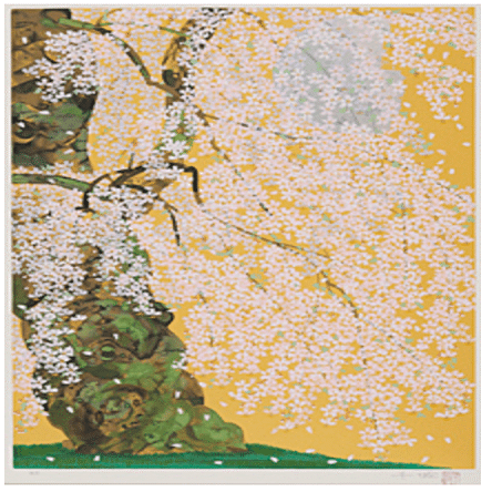 中島千波】 版画 / シルクスクリーン 「白昼月枝垂桜」 査定 買取 致し