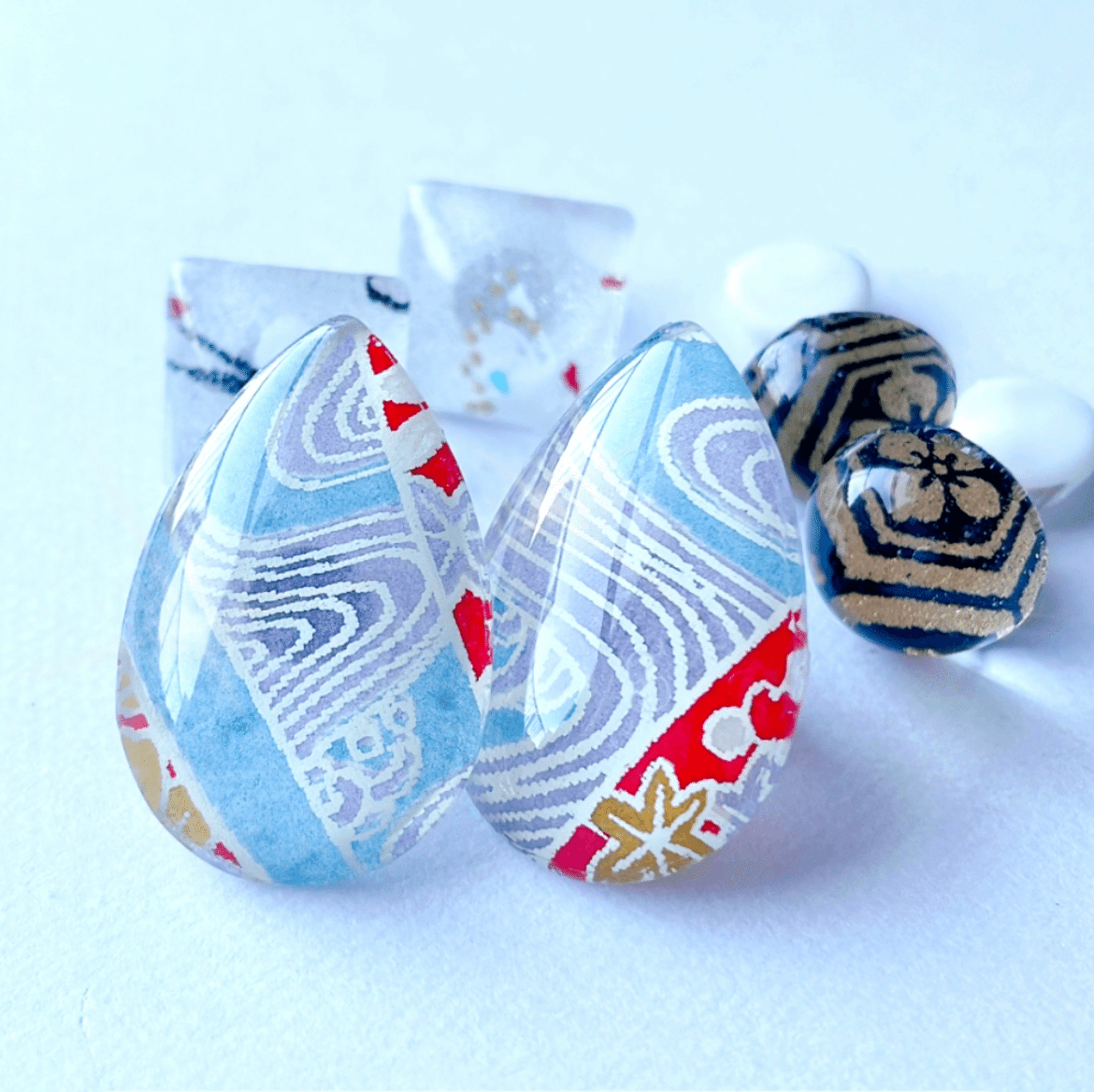 VOL.3ガラスカボション和紙のシンプルピアス｜And.chic