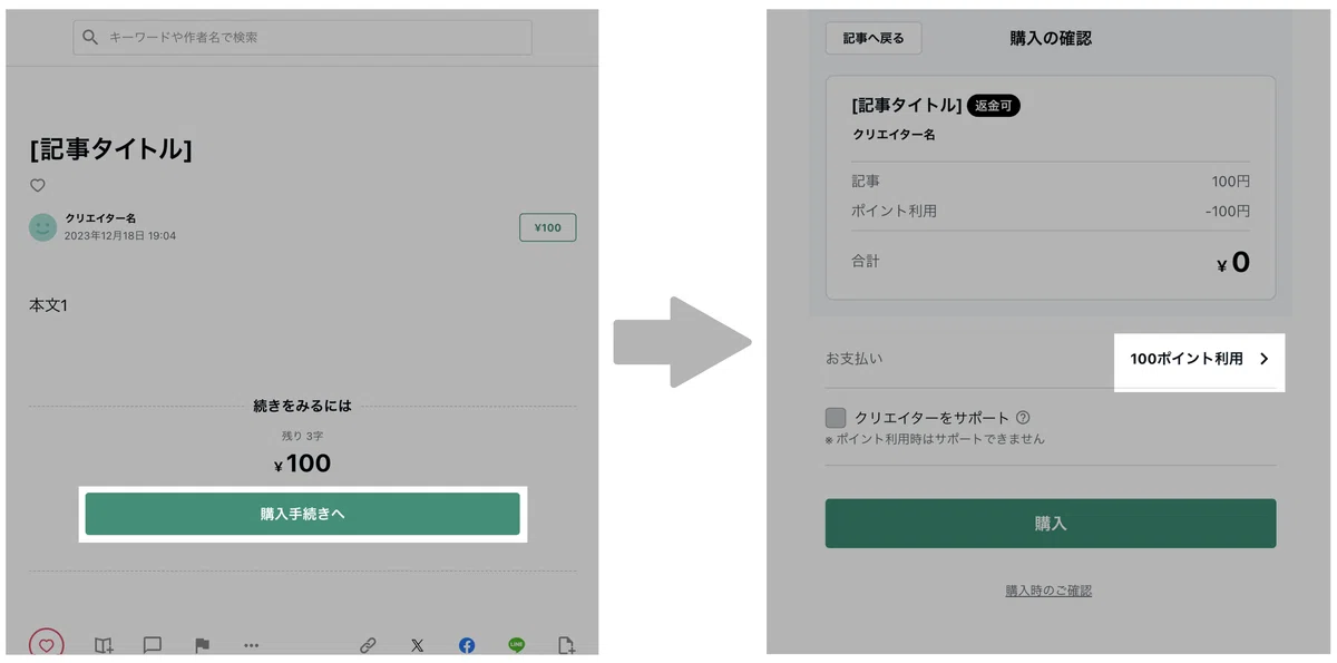 noteポイントを利用した記事購入手順