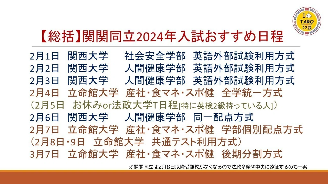 先出し】2024年度入試関関同立☆推奨☆出願日程｜えぐざま