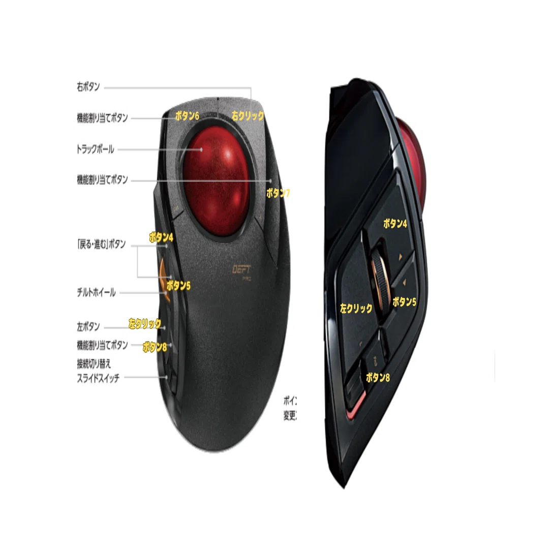 トラックボールマウスの設定 エレコムの“DEFT PRO” M-DPT1MRBK 8ボタン 