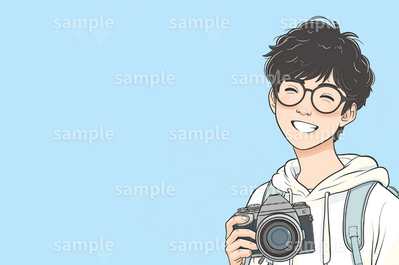 「カメラを持った男性イラスト」のフリー素材3枚セット｜名刺デザイン・ポストカード・アイキャッチ画像に｜FREE