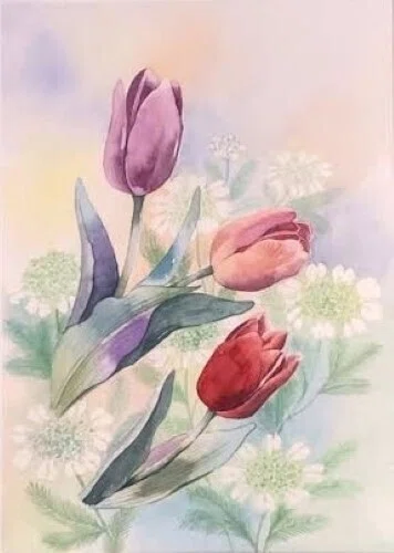 水彩画 「残月の花」 （水彩画：3月の花のイラスト素材 [92901415 