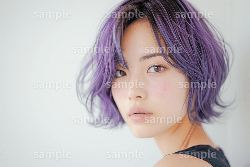 「紫のショートヘア女性」フリー素材3枚セット｜美容室・女性カットモデル・ヘアスタイル・ヘアカラーのイメージ画像に｜FREE