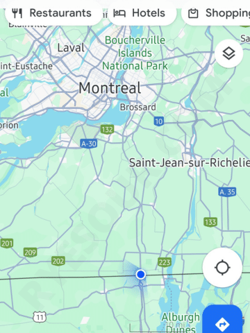 アメリカとカナダの国境で撮ったGoogle Mapのスクリーンショット