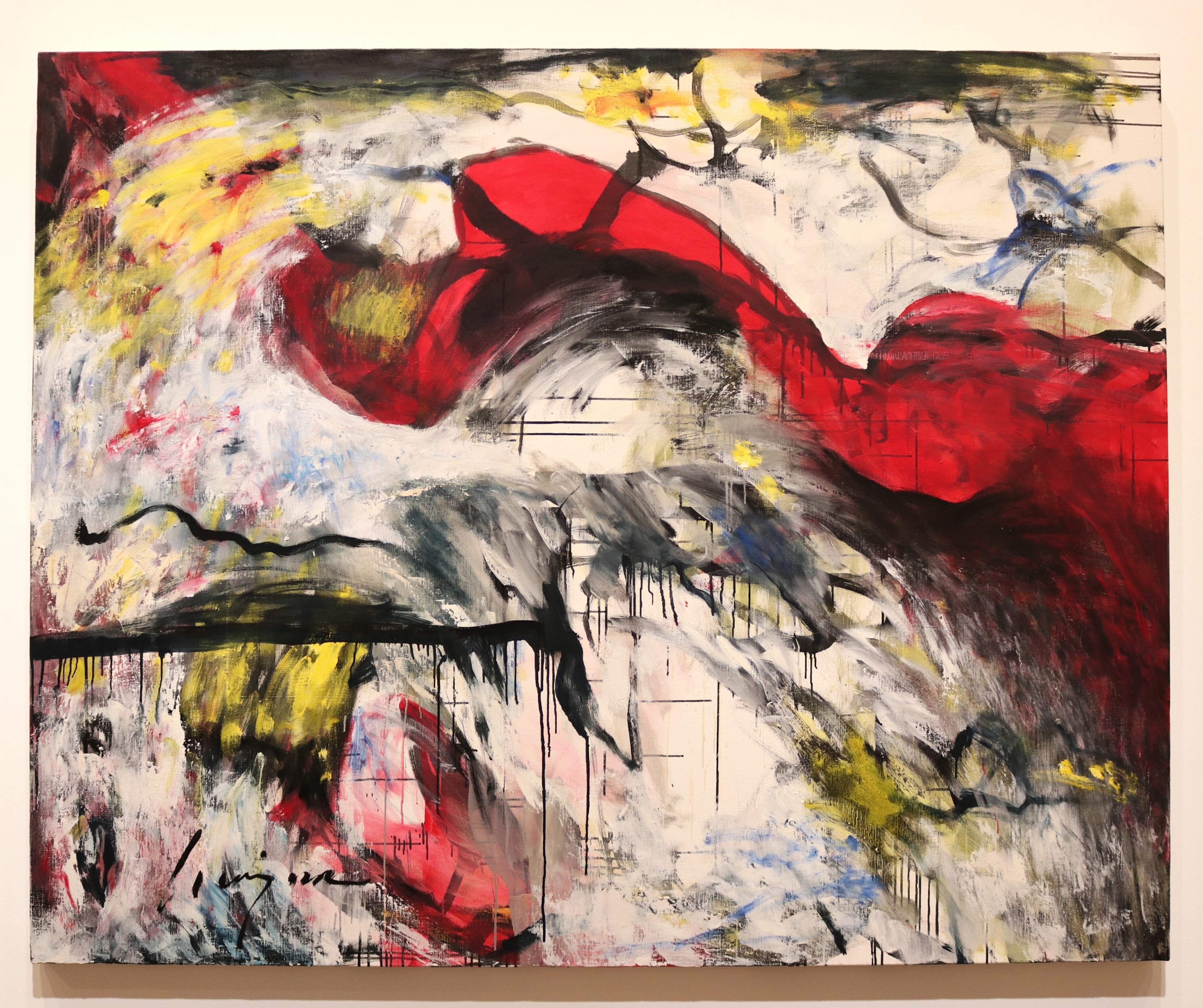 野見山暁治 アクリル・ガッシュ抽象画 黄色い風景 美術館級名作